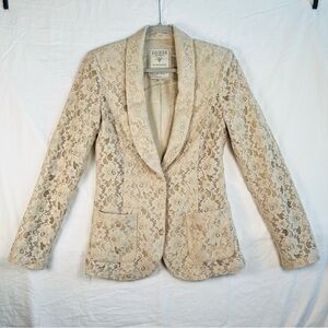 Guess Ivory Beige Lace Dress Jacket Lined Shoulder Pads Women’s Size Medium